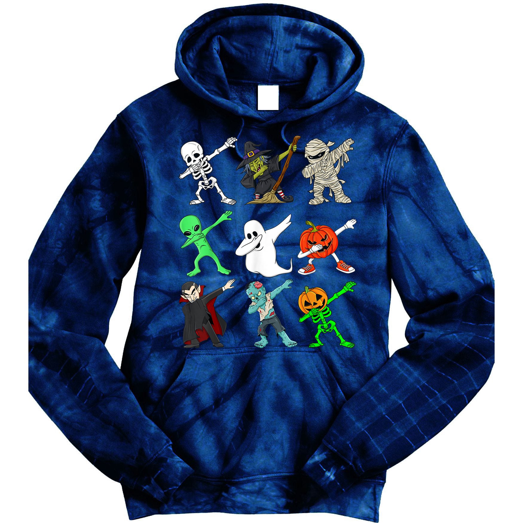 Halloween Dabbing Skeleton Witch And Monsters Tie Dye Hoodie
