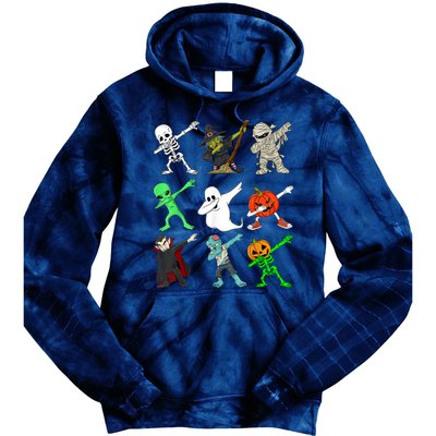 Halloween Dabbing Skeleton Witch And Monsters Tie Dye Hoodie