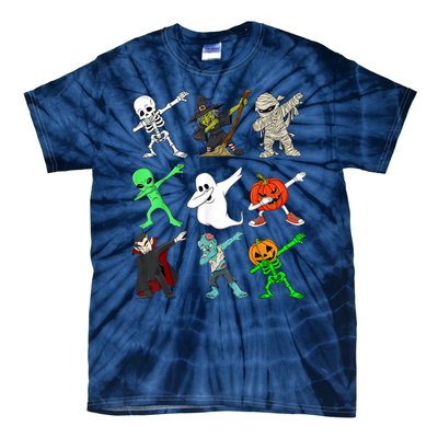 Halloween Dabbing Skeleton Witch And Monsters Tie-Dye T-Shirt