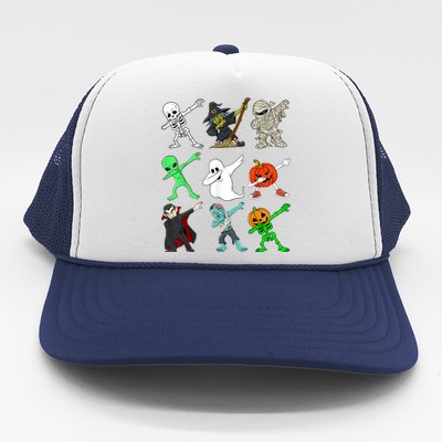 Halloween Dabbing Skeleton Witch And Monsters Trucker Hat