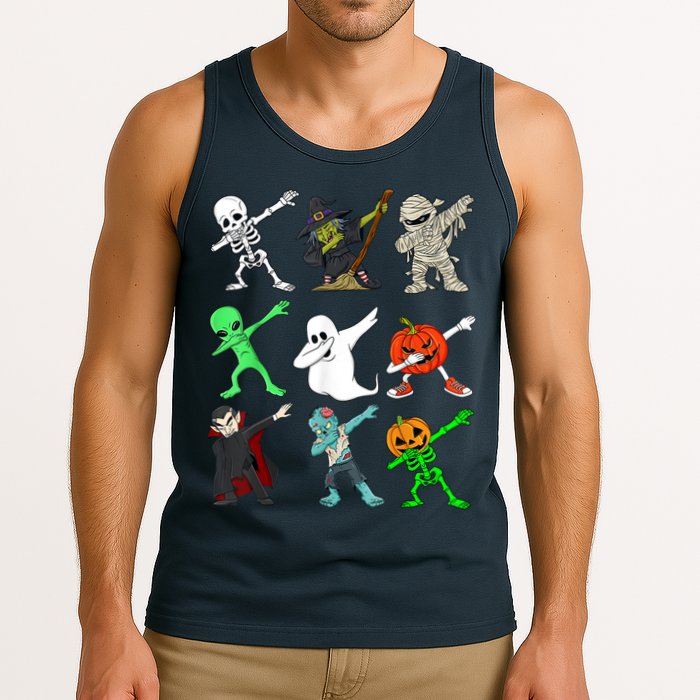 Halloween Dabbing Skeleton Witch And Monsters Tank Top