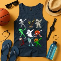 Halloween Dabbing Skeleton Witch And Monsters Tank Top