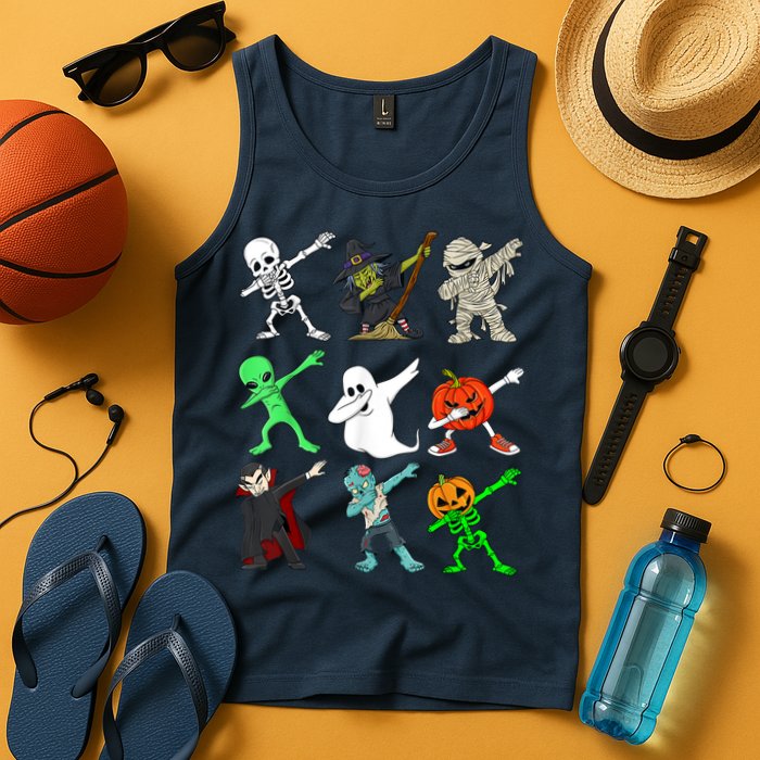Halloween Dabbing Skeleton Witch And Monsters Tank Top