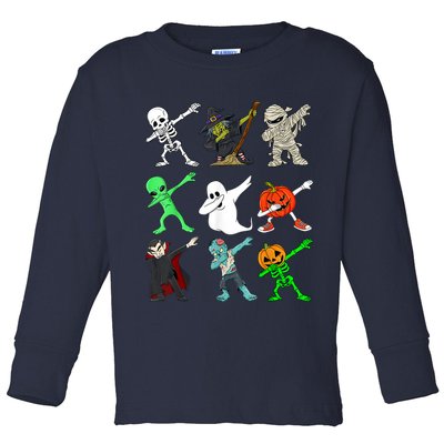 Halloween Dabbing Skeleton Witch And Monsters Toddler Long Sleeve Shirt