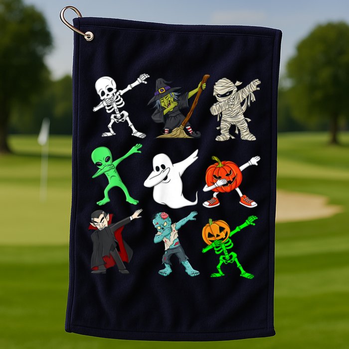 Halloween Dabbing Skeleton Witch And Monsters Golf Towel