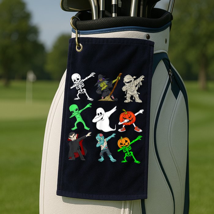 Halloween Dabbing Skeleton Witch And Monsters Golf Towel