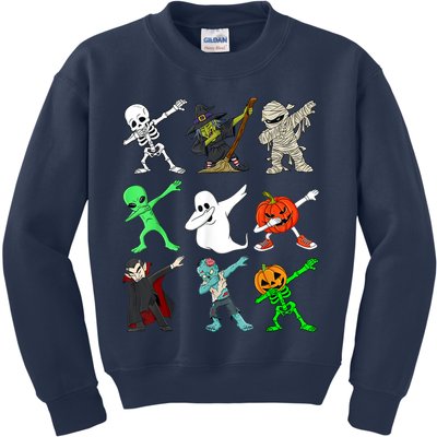 Halloween Dabbing Skeleton Witch And Monsters Kids Sweatshirt