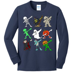 Halloween Dabbing Skeleton Witch And Monsters Kids Long Sleeve Shirt