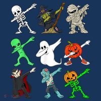 Halloween Dabbing Skeleton Witch And Monsters Short Acrylic Beanie