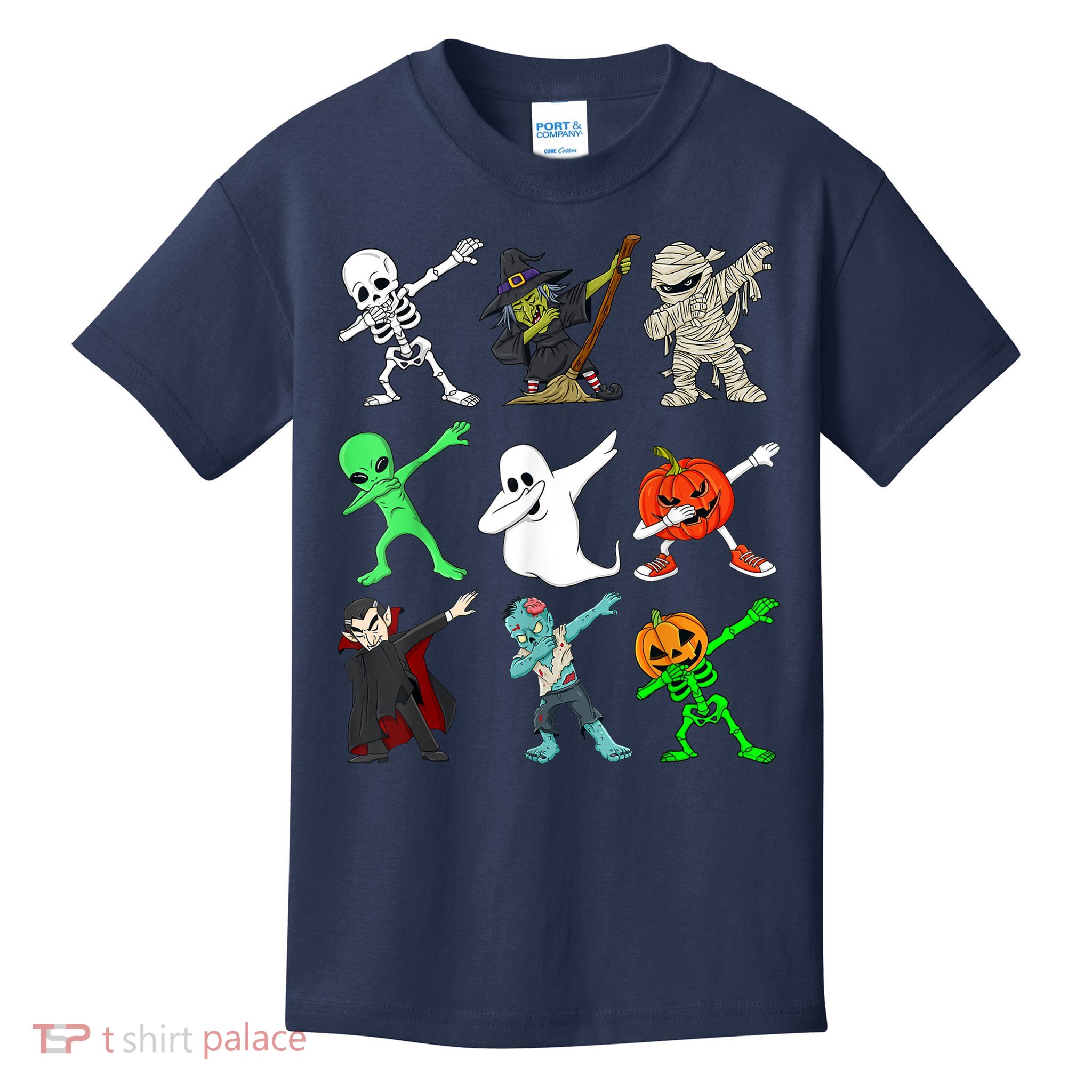 Halloween Dabbing Skeleton Witch And Monsters Kids T-Shirt