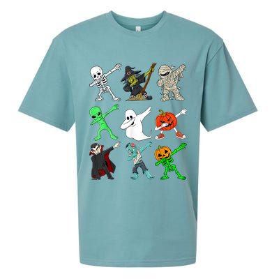 Halloween Dabbing Skeleton Witch And Monsters Sueded Cloud Jersey T-Shirt