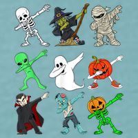 Halloween Dabbing Skeleton Witch And Monsters Sueded Cloud Jersey T-Shirt
