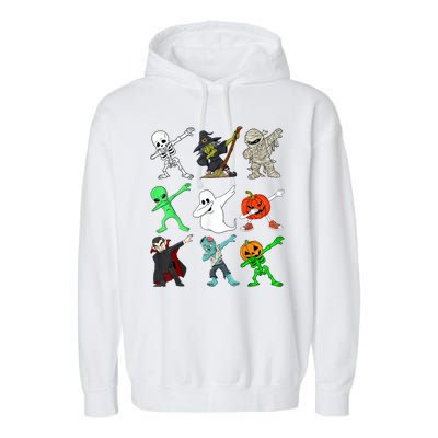 Halloween Dabbing Skeleton Witch And Monsters Garment-Dyed Fleece Hoodie