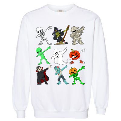 Halloween Dabbing Skeleton Witch And Monsters Garment-Dyed Sweatshirt
