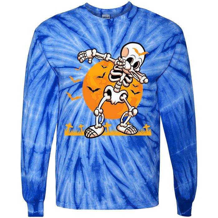 Halloween Dabbing Skeleton Costume Dab Bats Great Gift Tie-Dye Long Sleeve Shirt