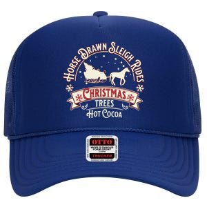 Horse Drawn Sleigh Ride Christmas Sleigh Ride Tree Farm Gift High Crown Mesh Back Trucker Hat