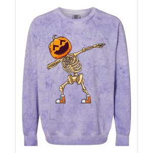 Halloween Dabbing Skeleton Pumpkin Head Dance Dab Gift Colorblast Crewneck Sweatshirt