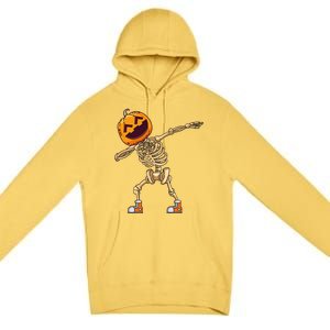 Halloween Dabbing Skeleton Pumpkin Head Dance Dab Gift Premium Pullover Hoodie