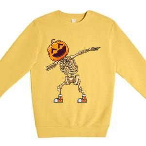 Halloween Dabbing Skeleton Pumpkin Head Dance Dab Gift Premium Crewneck Sweatshirt