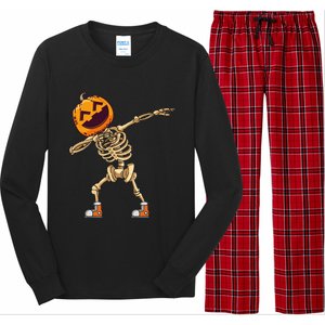 Halloween Dabbing Skeleton Pumpkin Head Dance Dab Gift Long Sleeve Pajama Set