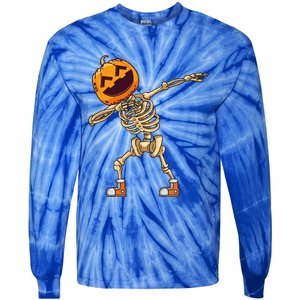 Halloween Dabbing Skeleton Pumpkin Head Dance Dab Gift Tie-Dye Long Sleeve Shirt