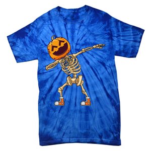 Halloween Dabbing Skeleton Pumpkin Head Dance Dab Gift Tie-Dye T-Shirt