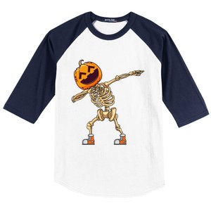 Halloween Dabbing Skeleton Pumpkin Head Dance Dab Gift Baseball Sleeve Shirt