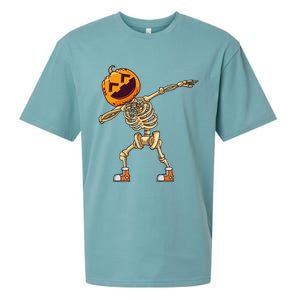 Halloween Dabbing Skeleton Pumpkin Head Dance Dab Gift Sueded Cloud Jersey T-Shirt