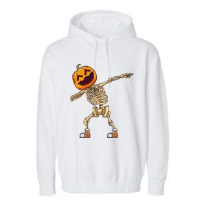 Halloween Dabbing Skeleton Pumpkin Head Dance Dab Gift Garment-Dyed Fleece Hoodie