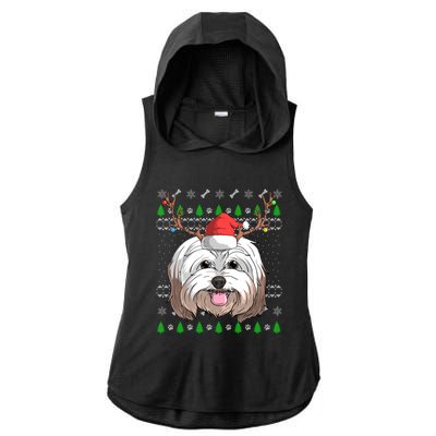 Havanese Dog Santa Claus Hat Ugly Christmas Xmas Reindeer Gift Ladies PosiCharge Tri-Blend Wicking Draft Hoodie Tank