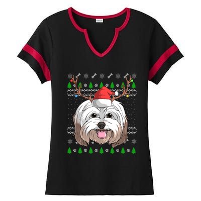 Havanese Dog Santa Claus Hat Ugly Christmas Xmas Reindeer Gift Ladies Halftime Notch Neck Tee