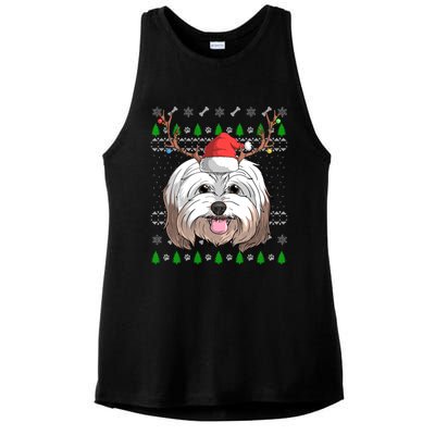 Havanese Dog Santa Claus Hat Ugly Christmas Xmas Reindeer Gift Ladies PosiCharge Tri-Blend Wicking Tank