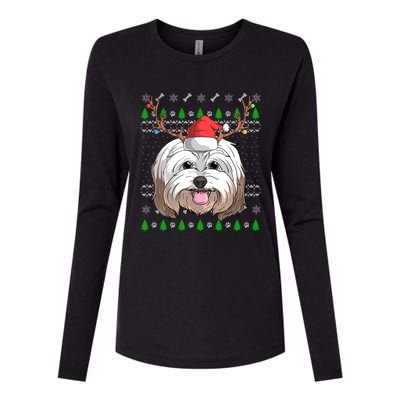 Havanese Dog Santa Claus Hat Ugly Christmas Xmas Reindeer Gift Womens Cotton Relaxed Long Sleeve T-Shirt