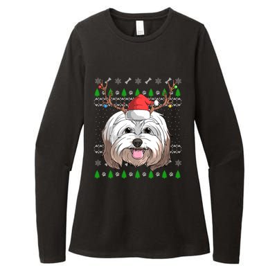 Havanese Dog Santa Claus Hat Ugly Christmas Xmas Reindeer Gift Womens CVC Long Sleeve Shirt