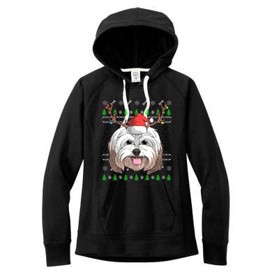 Havanese Dog Santa Claus Hat Ugly Christmas Xmas Reindeer Gift Women's Fleece Hoodie