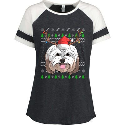 Havanese Dog Santa Claus Hat Ugly Christmas Xmas Reindeer Gift Enza Ladies Jersey Colorblock Tee