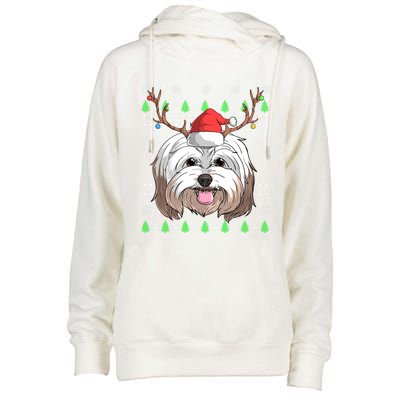 Havanese Dog Santa Claus Hat Ugly Christmas Xmas Reindeer Gift Womens Funnel Neck Pullover Hood