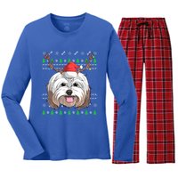 Havanese Dog Santa Claus Hat Ugly Christmas Xmas Reindeer Gift Women's Long Sleeve Flannel Pajama Set 