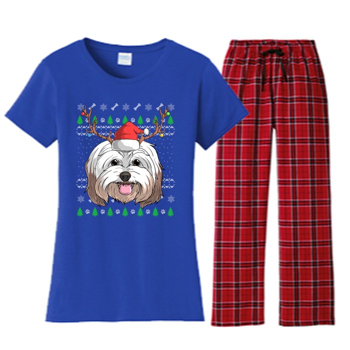 Havanese Dog Santa Claus Hat Ugly Christmas Xmas Reindeer Gift Women's Flannel Pajama Set