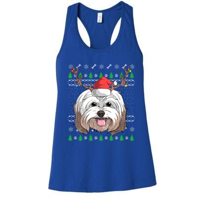 Havanese Dog Santa Claus Hat Ugly Christmas Xmas Reindeer Gift Women's Racerback Tank