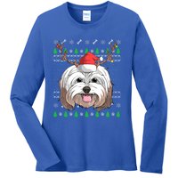 Havanese Dog Santa Claus Hat Ugly Christmas Xmas Reindeer Gift Ladies Long Sleeve Shirt