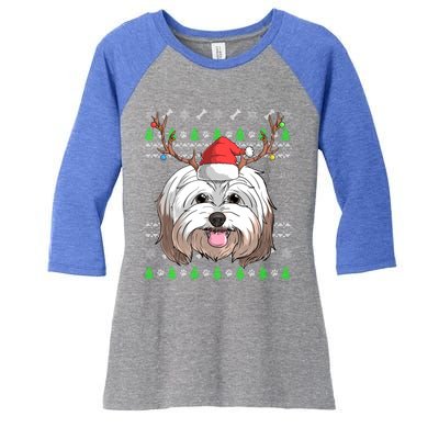 Havanese Dog Santa Claus Hat Ugly Christmas Xmas Reindeer Gift Women's Tri-Blend 3/4-Sleeve Raglan Shirt