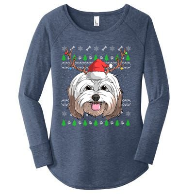 Havanese Dog Santa Claus Hat Ugly Christmas Xmas Reindeer Gift Women's Perfect Tri Tunic Long Sleeve Shirt