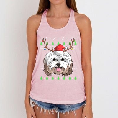 Havanese Dog Santa Claus Hat Ugly Christmas Xmas Reindeer Gift Women's Knotted Racerback Tank