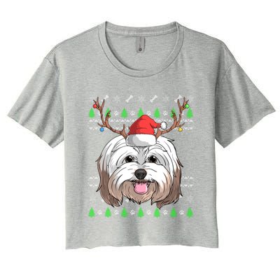 Havanese Dog Santa Claus Hat Ugly Christmas Xmas Reindeer Gift Women's Crop Top Tee