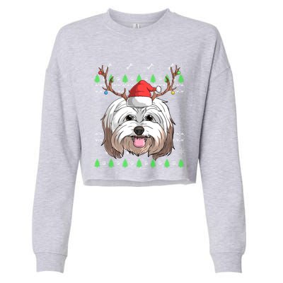 Havanese Dog Santa Claus Hat Ugly Christmas Xmas Reindeer Gift Cropped Pullover Crew