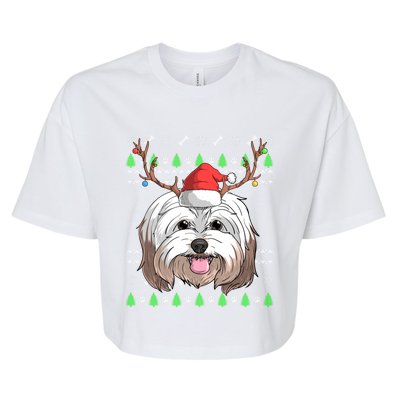 Havanese Dog Santa Claus Hat Ugly Christmas Xmas Reindeer Gift Bella+Canvas Jersey Crop Tee