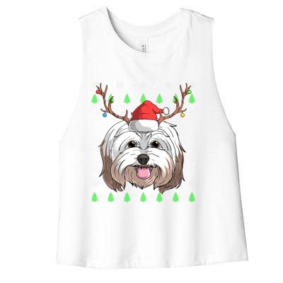 Havanese Dog Santa Claus Hat Ugly Christmas Xmas Reindeer Gift Women's Racerback Cropped Tank