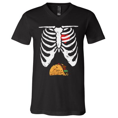 Halloween Dad Skeleton Taco Belly V-Neck T-Shirt