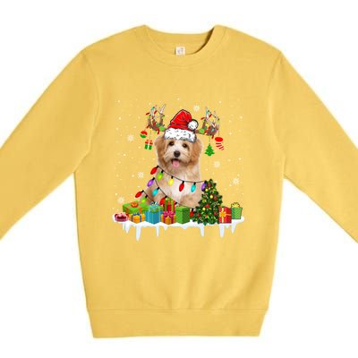 Havanese Dog Santa Reindeer Funny Christmas Lights Dog Meaningful Gift Premium Crewneck Sweatshirt